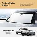 ACP09093 - R1S (2022-2025) Rivian CryoShade RO260 in Black showing the custom Rivian fitment. Covers your windshield for total protection. Compatible with Rivian R1T, and Rivian R1S