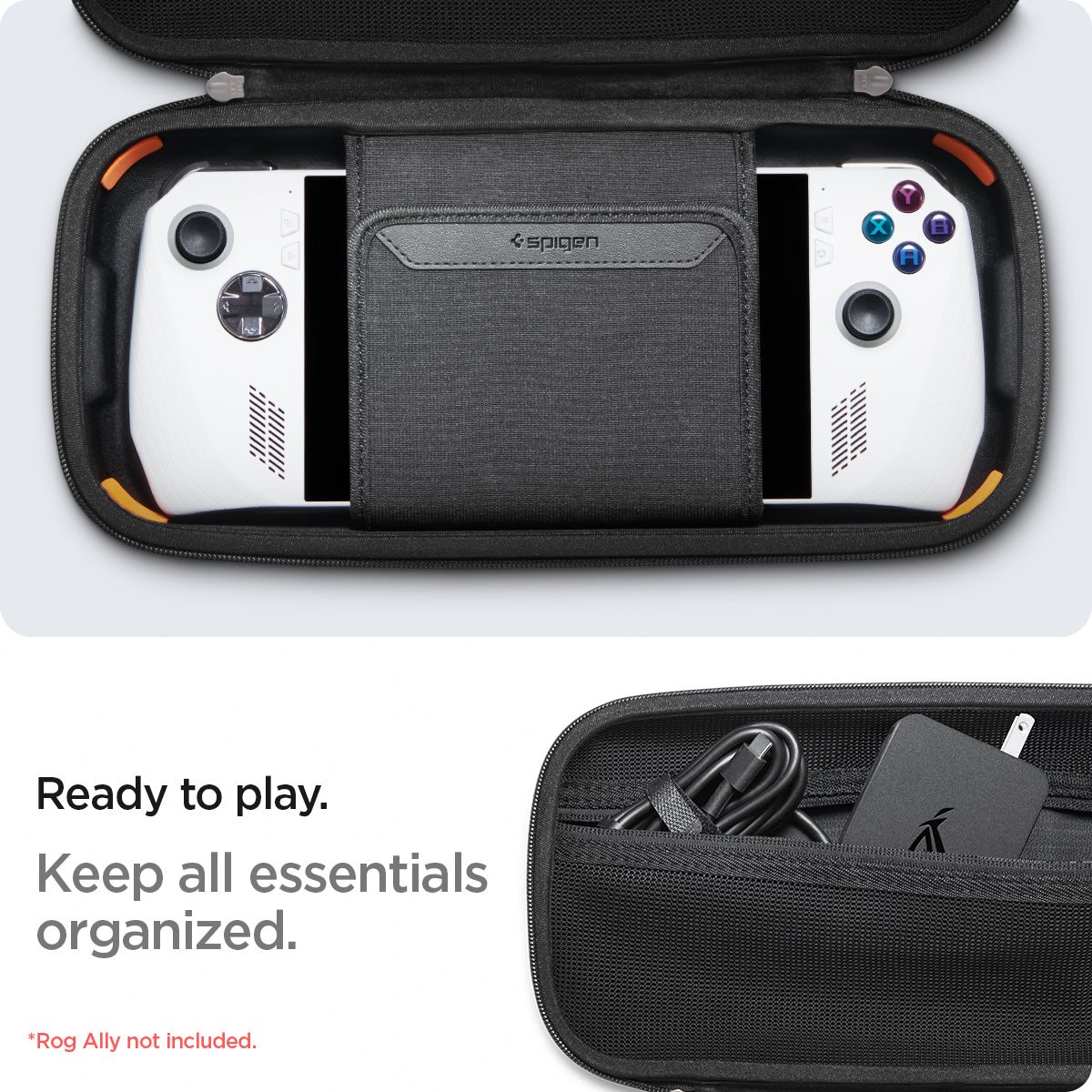 AFA06923 - ROG Ally (2023) RC71L Rugged Armor Pro Pouch in black showing the ready to play. Keeping all essentials organized