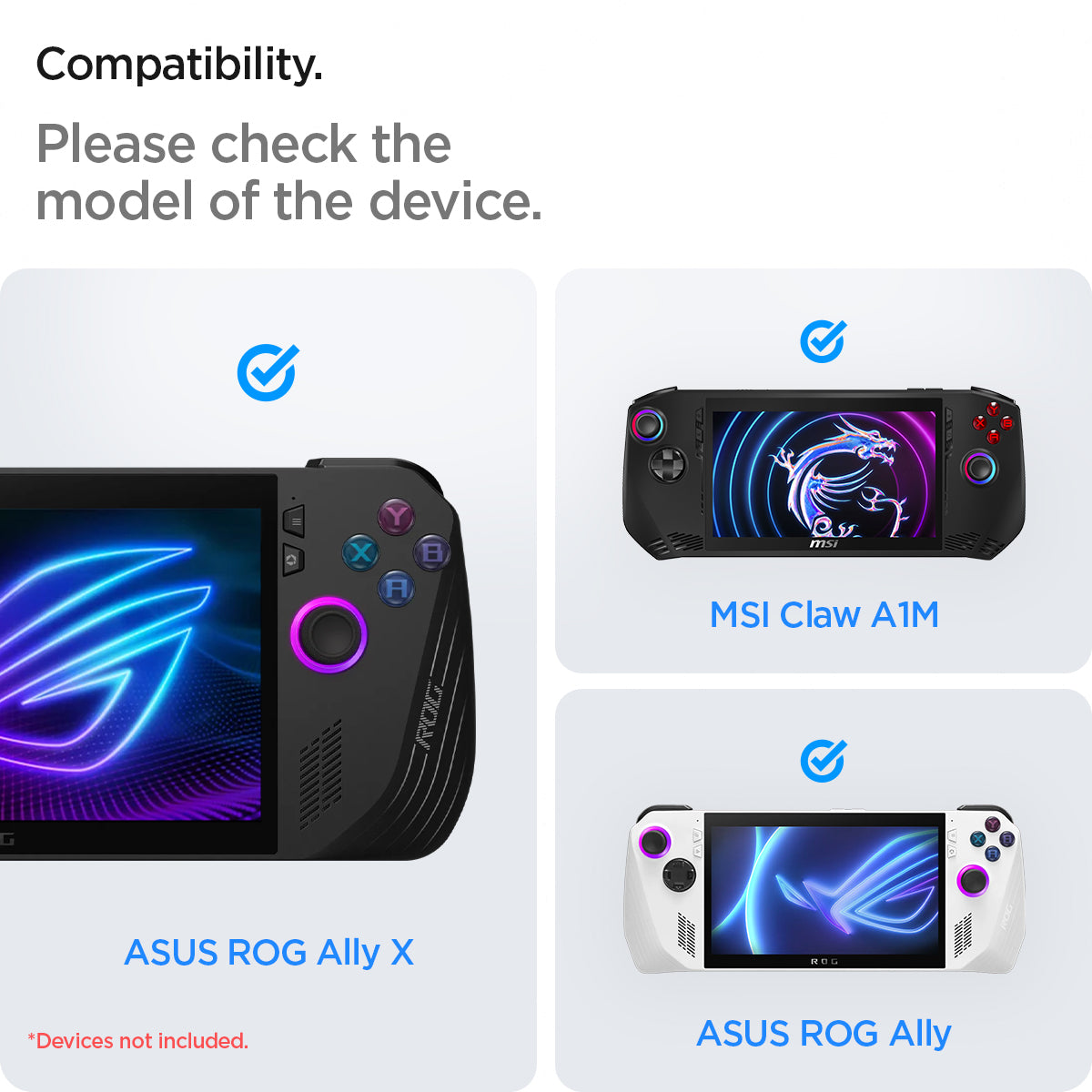 AFA06923 - ROG Ally (2023) RC71L Rugged Armor Pro Pouch in black showing its compatibility with ASUS ROG Ally X, MSI Claw A1M and ASUS ROG Ally 