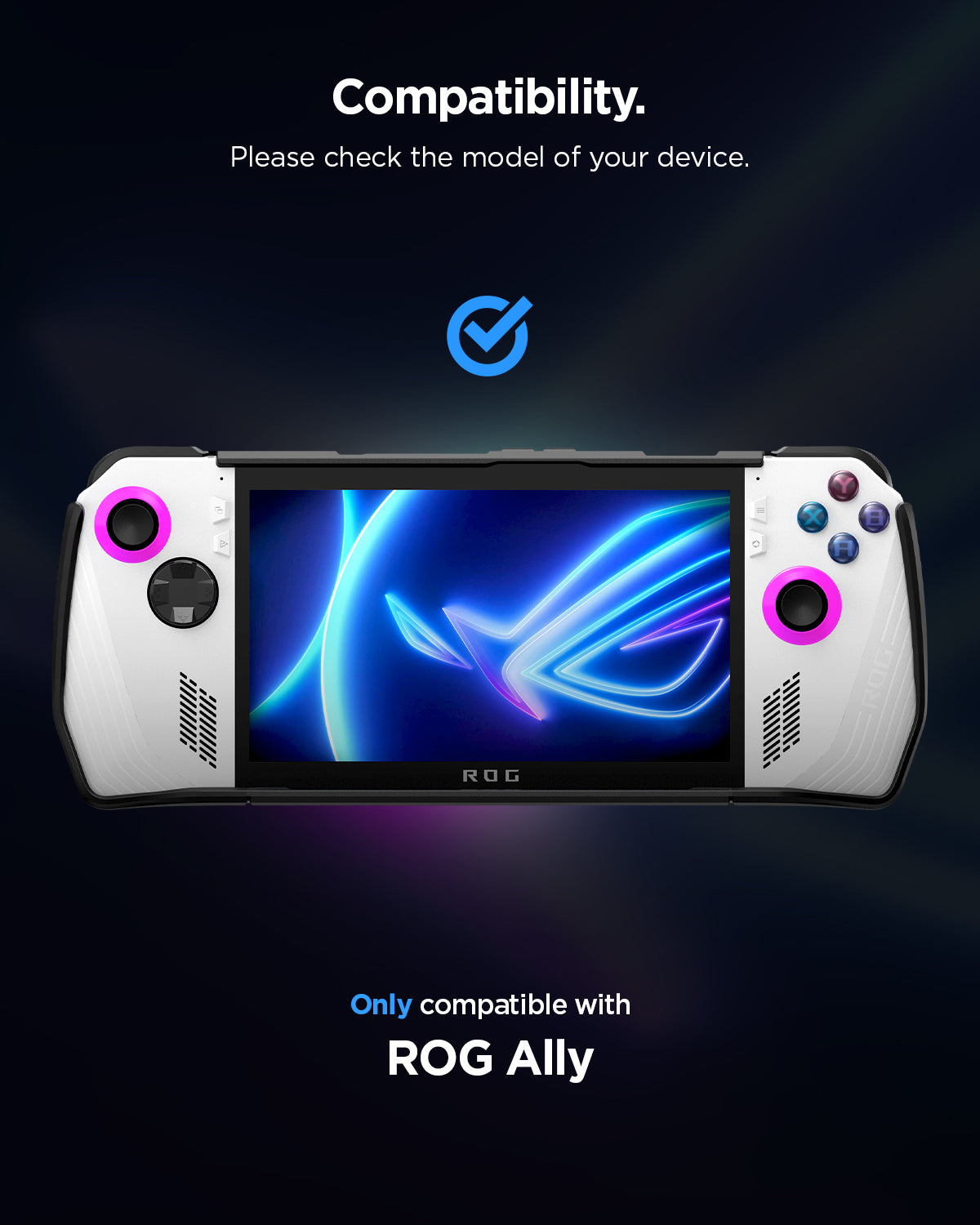 ACS06922 - ROG Ally Series Case Thin Fit Pro in black showing the compatibility. Only compatible with ROG Ally