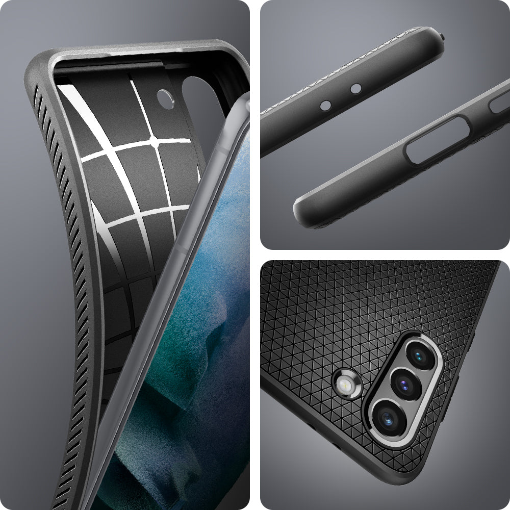 ACS02422 - Galaxy S21 Liquid Air Case in matte black showing the different angles more focused and zoomed in