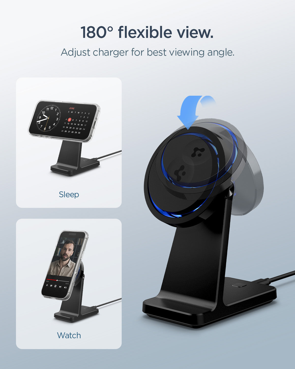 ACH07976 - OneTap Phone Stand S310WC (MagFit) showing 180 degree adjustable stand for flexible viewing angles