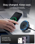 ACH07977 - OneTap Phone Kickstand S310WCK (MagFit) in Black showing stay charged. keep cool. compatible iPhone 12 o newer magsafe cases
