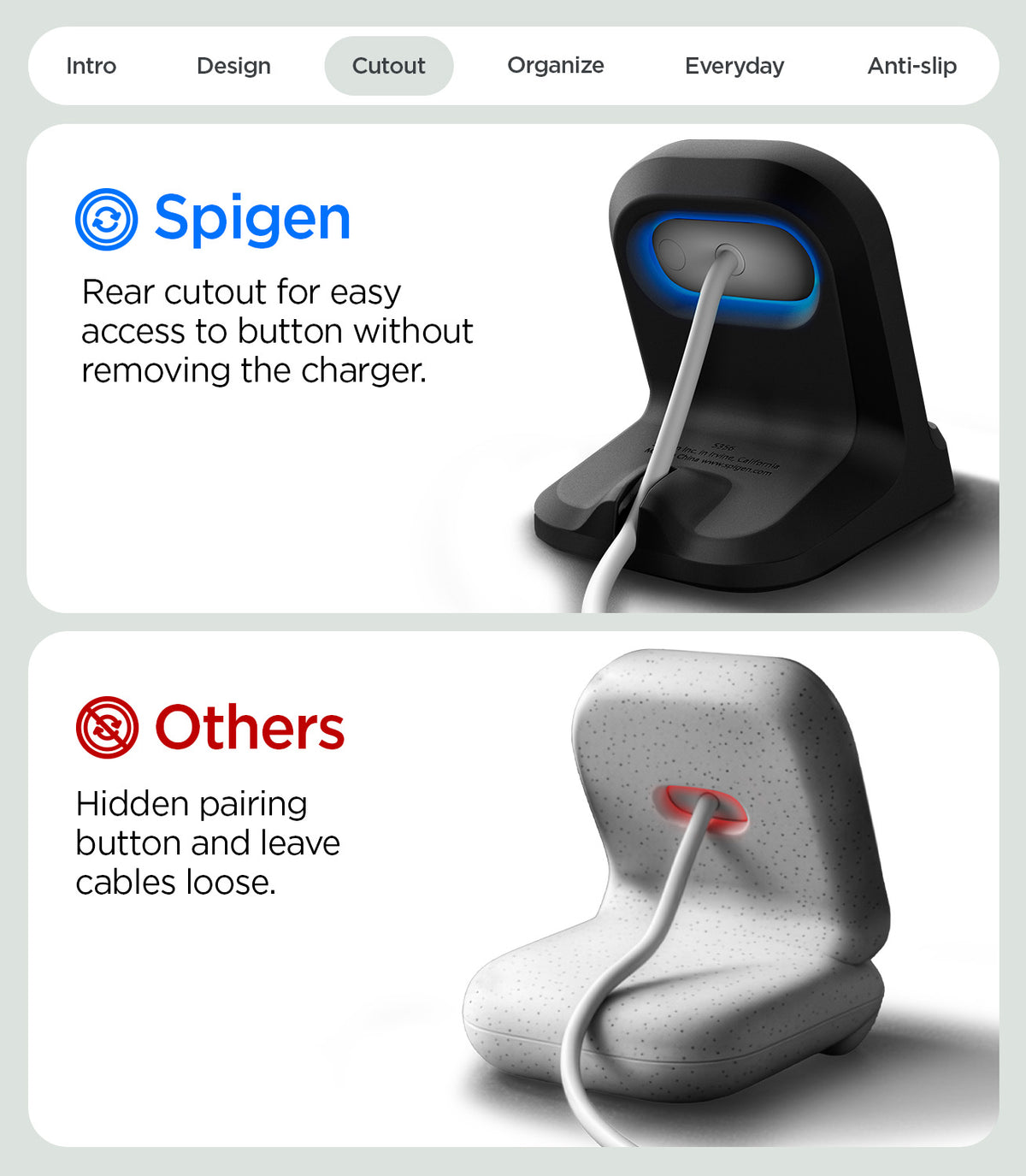 AMP11999 - Fitbit Air Night Stand | S356 in Black showing a rear cutout providing access to the charger button compared with a stand covering the button