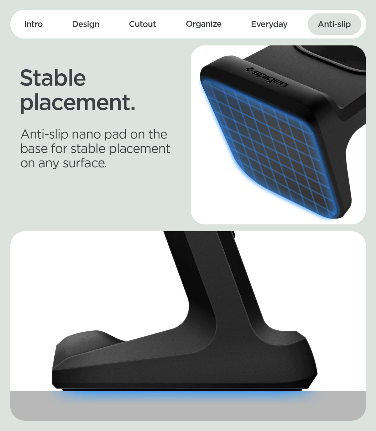 AMP11999 - Fitbit Air Night Stand | S356 in Black showing the bottom anti-slip pad and side profile of the charging stand