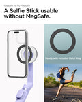 AMP07658 - Tripod Selfie Stick (Mag Fit) | S571W in Lavender showing a selfie stick usable without magsafe. Ready with included metal ring