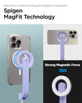 AMP07658 - Tripod Selfie Stick (Mag Fit) | S571W in Lavender showing easy photo and video shooting with magsafe compatibility. Spigen magfit technology. Strong magnetic force 18N