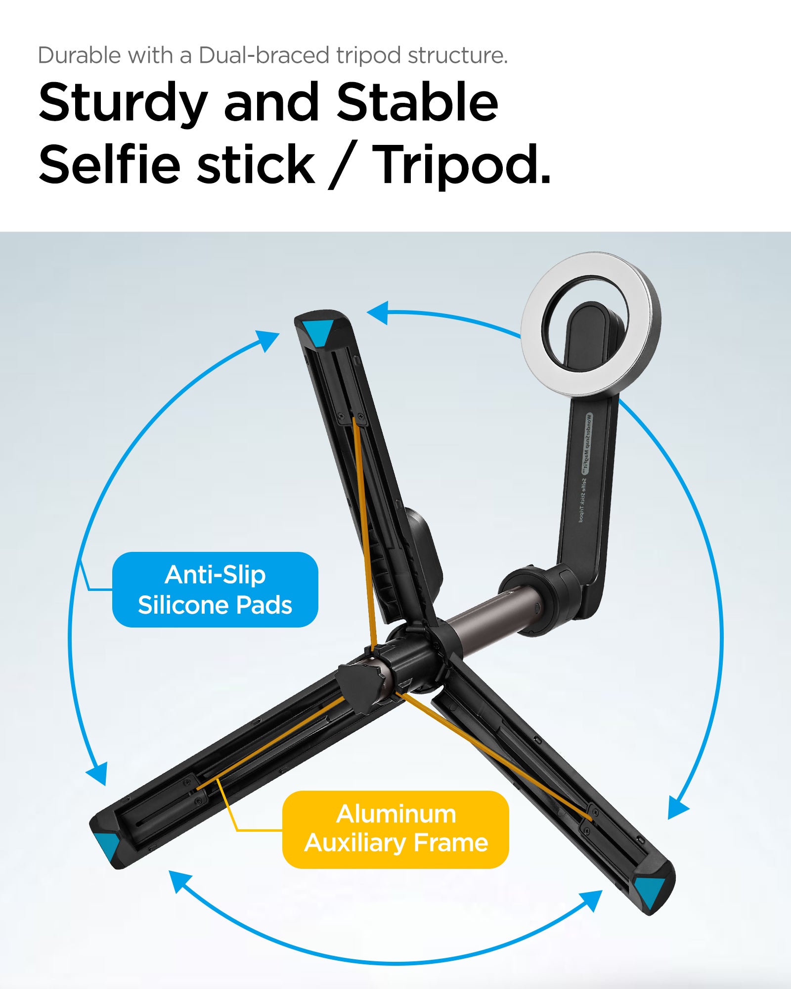 AMP07656 - Tripod Selfie Stick (Magfit) | S571W showing sturdy and stable selfie stick.