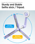 AMP07658 - Tripod Selfie Stick (Mag Fit) | S571W in Lavender showing sturdy and stable selfie stick.