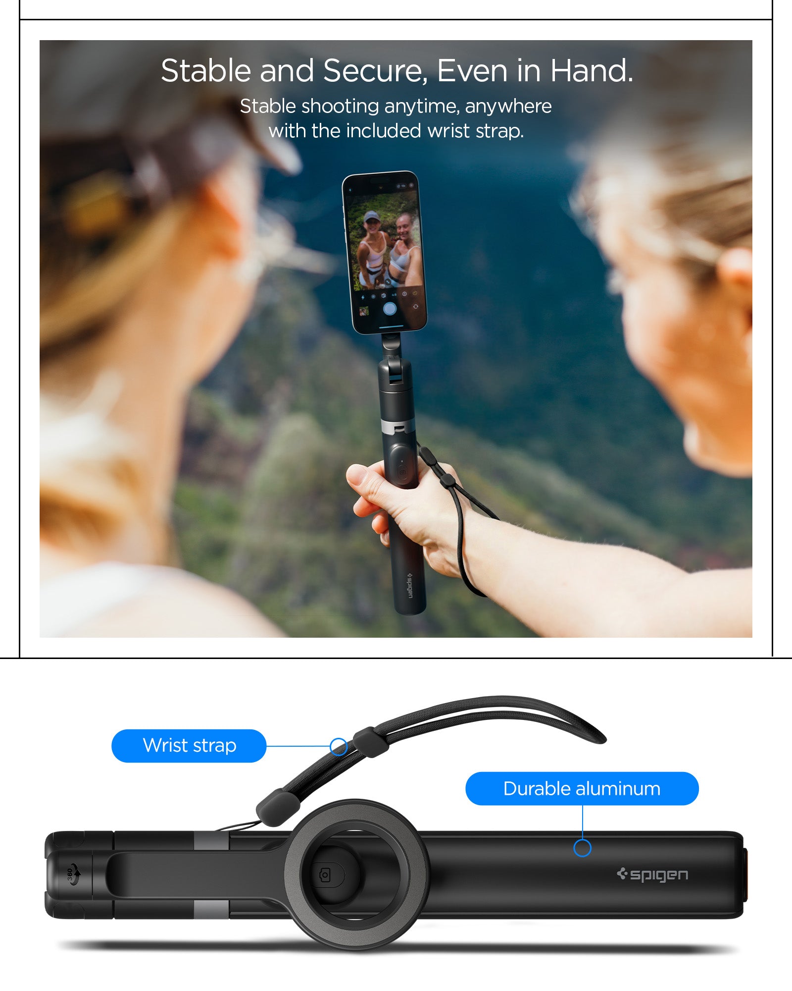 AMP11372 - Selfie Stick | S582W in Black showing stable and secure even in hand