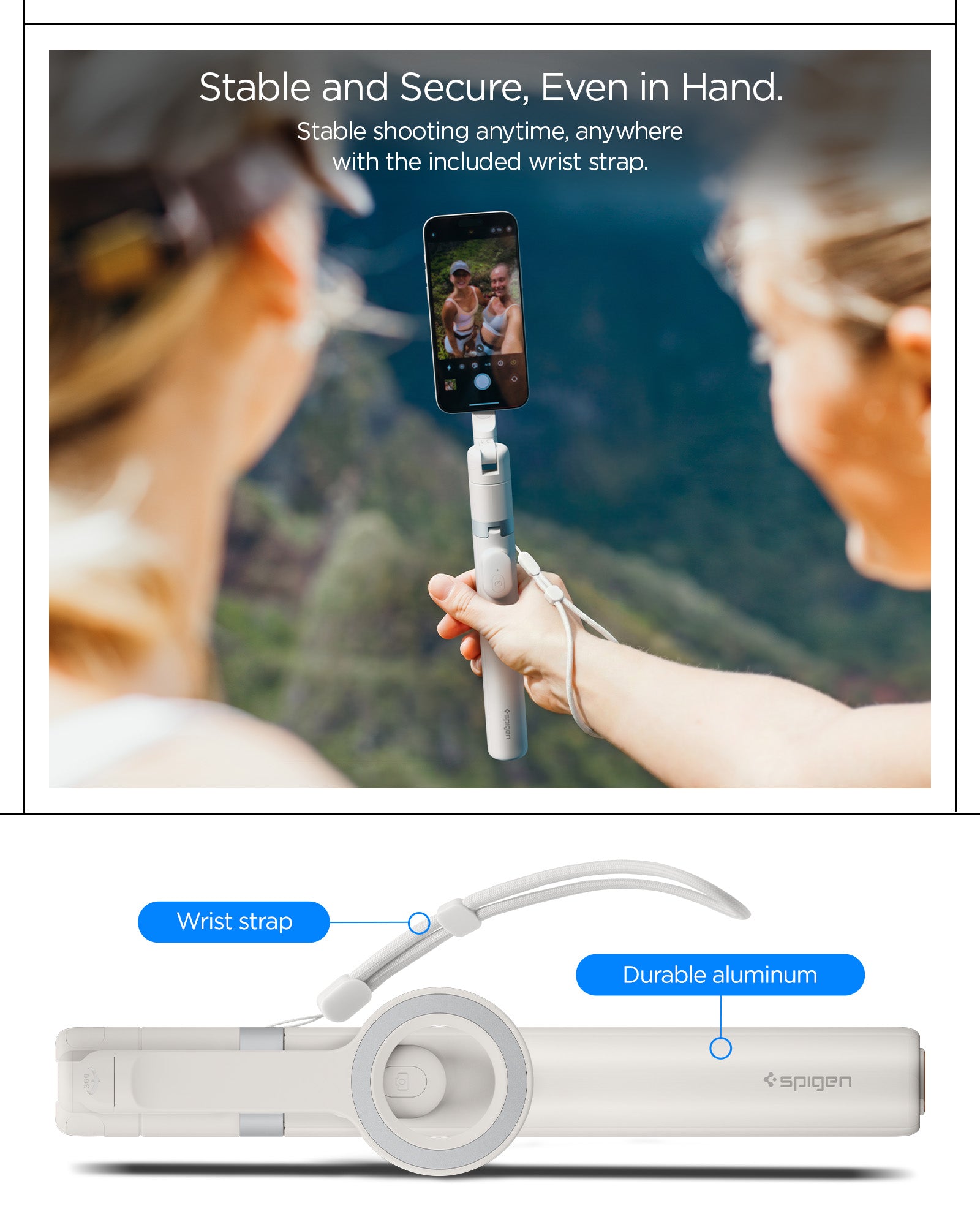 AMP11373 - Selfie Stick | S582W in Dune Beige showing stable and secure even in hand