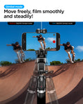 AMP08945 - Gimbal Selfie Stick | S620W in Black showing gimbal mode video stabilization comparison with blurry footage without S620W versus smooth stable footage with gimbal mode active