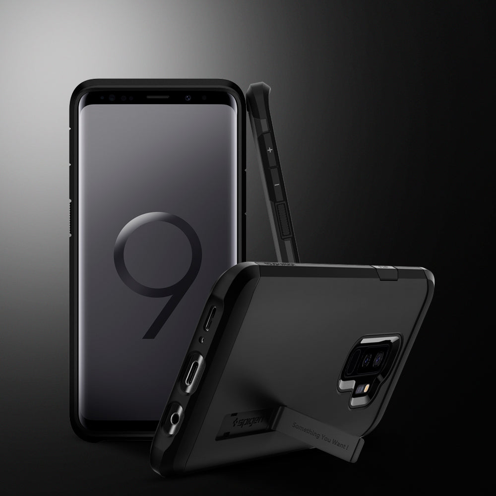 593CS22933 - Galaxy S9 Plus Tough Armor Case in black  showing front and back.