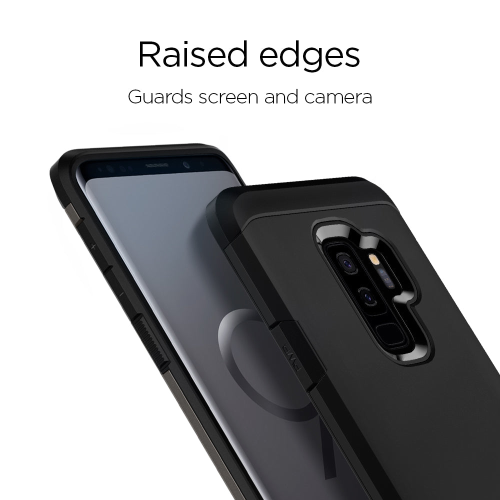 593CS22933 - Galaxy S9 Plus Tough Armor Case in black raised edges. guards screen and camera.