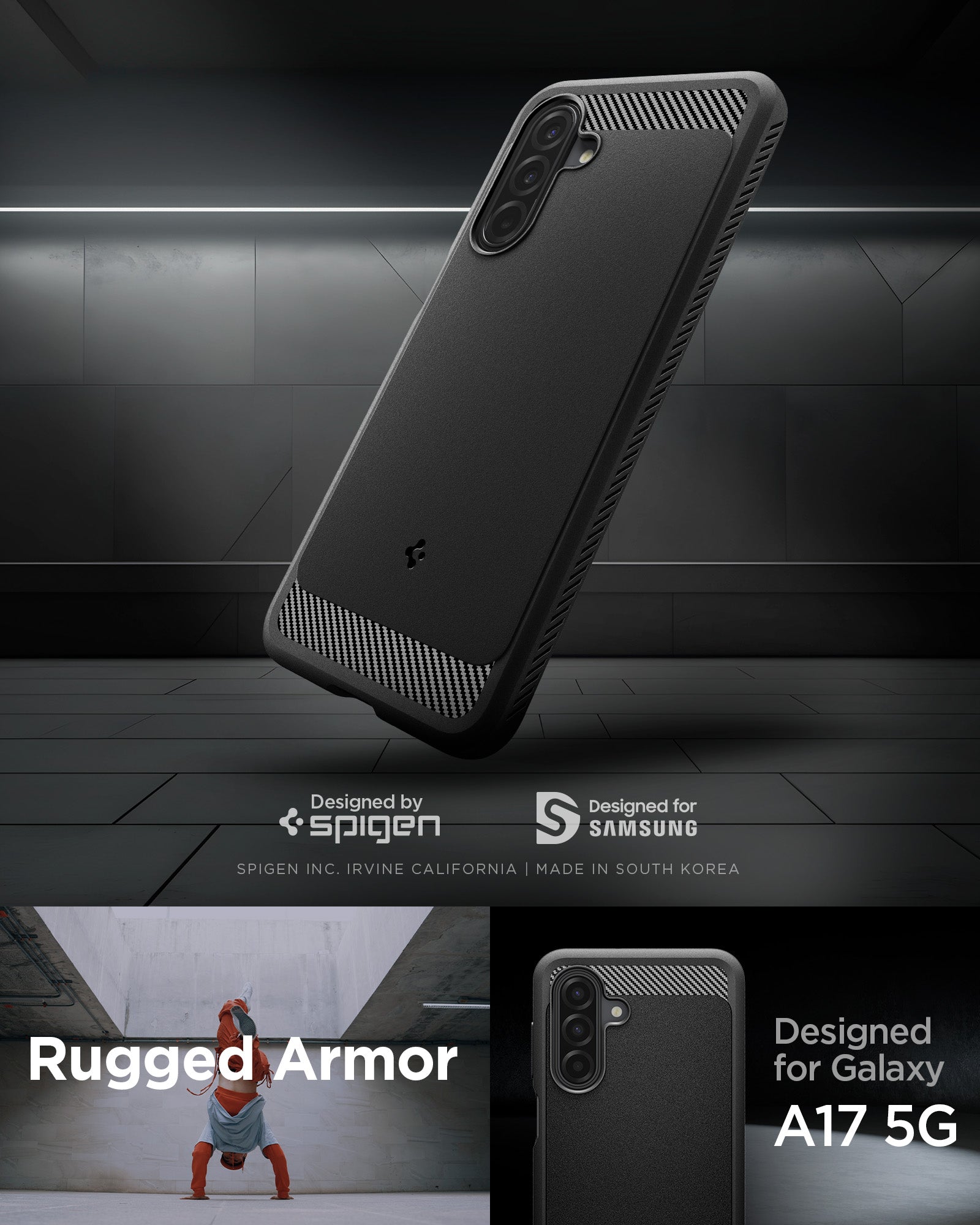 ACS09844 - Galaxy A 17 5G Rugged armor showing the back, partial side and bottom. Designed for Galaxy A17/A17 5G