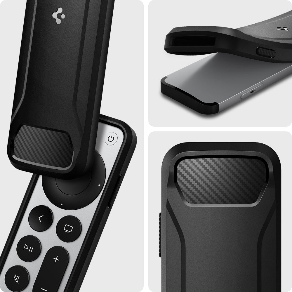 ACS03745 - Siri Remote (2nd Gen) Rugged Armor Magnetic Tech in matte black showing the different angles