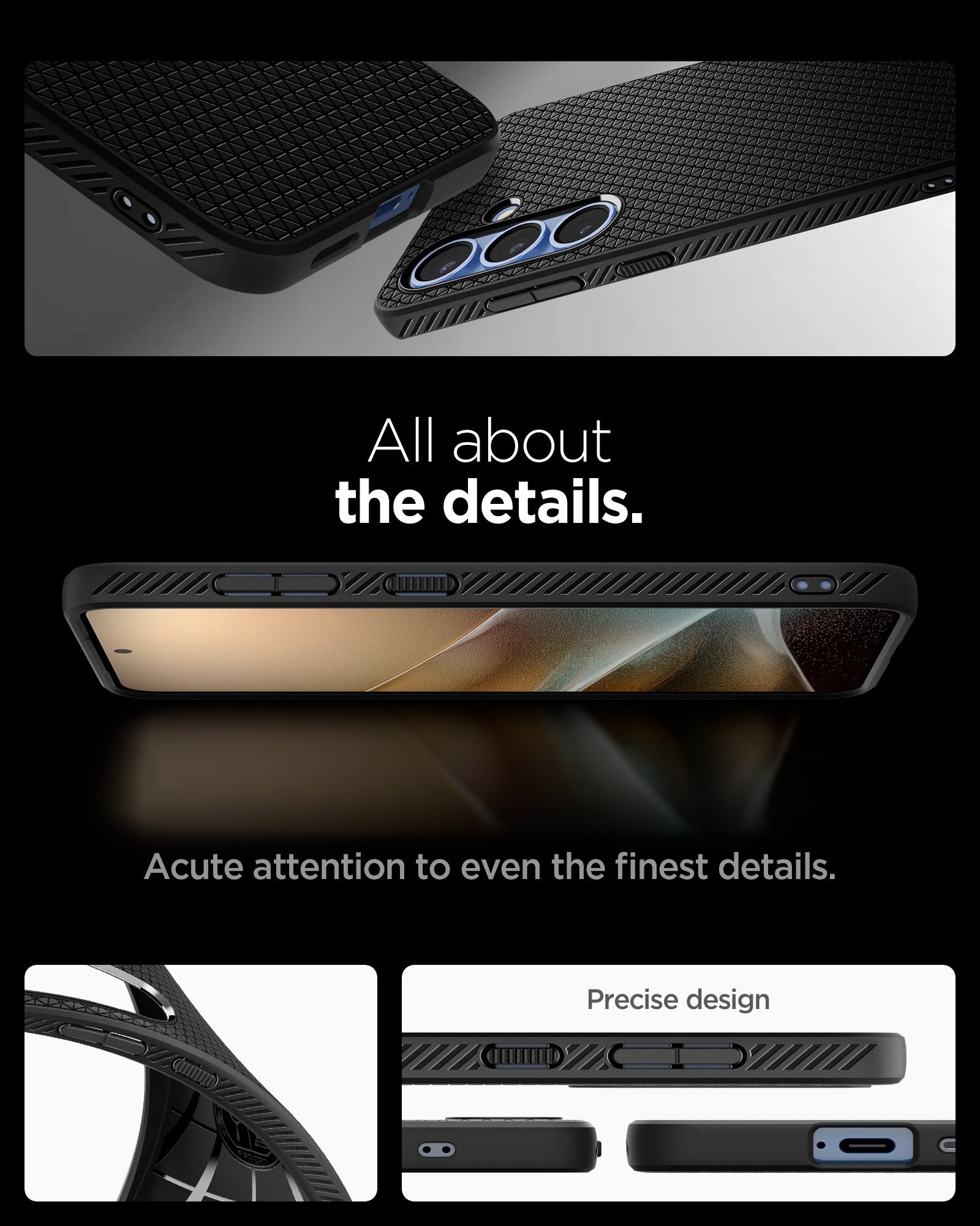 ACS08979 - Galaxy S25 Plus Case Liquid Air in Matte Black showing the details. Acute attention to even the finest details. Precise design