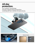 ACS08954 - Galaxy S25 Ultra Case Liquid Air in Marble Gray showing the all-day protection. Air Cushion Technology ensures optimal drop protection, covering all four corners of your phone. Air Cushion Technology. Raised edges