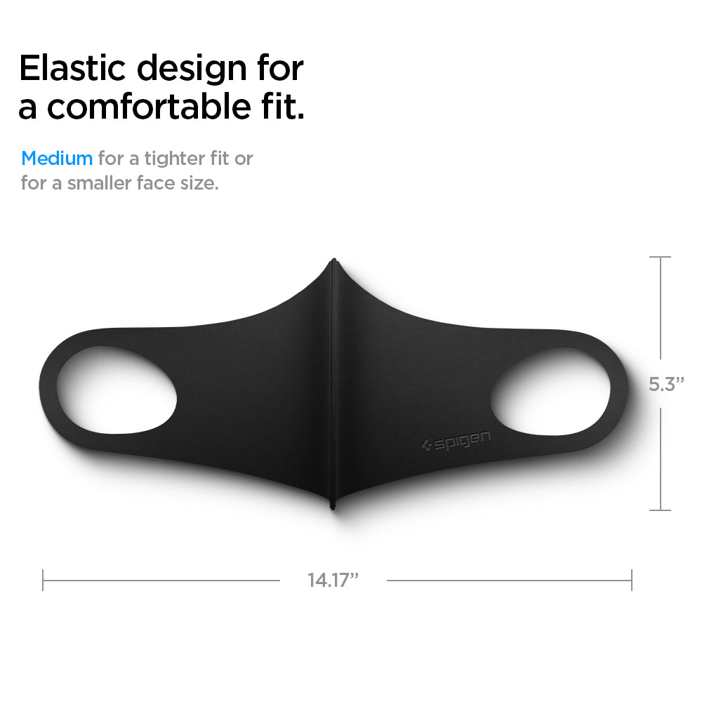 AHP01876 - Air Mask in black showing the elastic design for a comfortable fit, medium for a tighter fit or for a smaller face size L(5.3")  W(14.17")