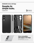 ACS09420 - Galaxy S25 Edge Case Liquid Air in Matte Black showing the compatibility only with Galaxy S25 Edge. Not compatible with other Galaxy S25 series