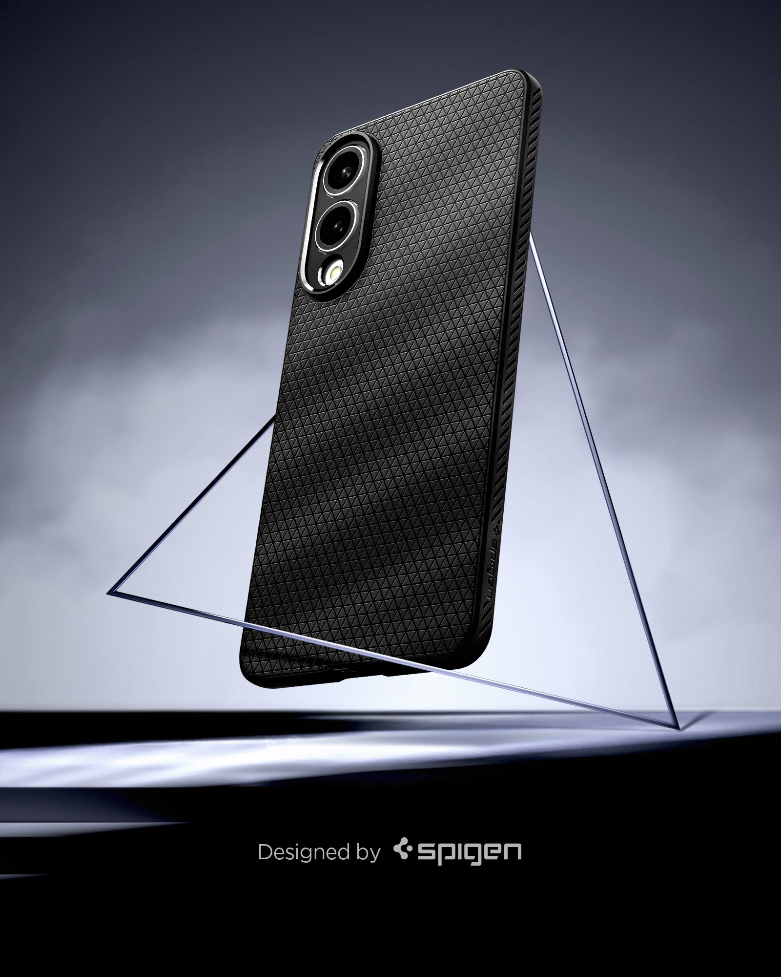 ACS09420 - Galaxy S25 Edge Case Liquid Air in Matte Black showing the back and partial side case inside the triangle