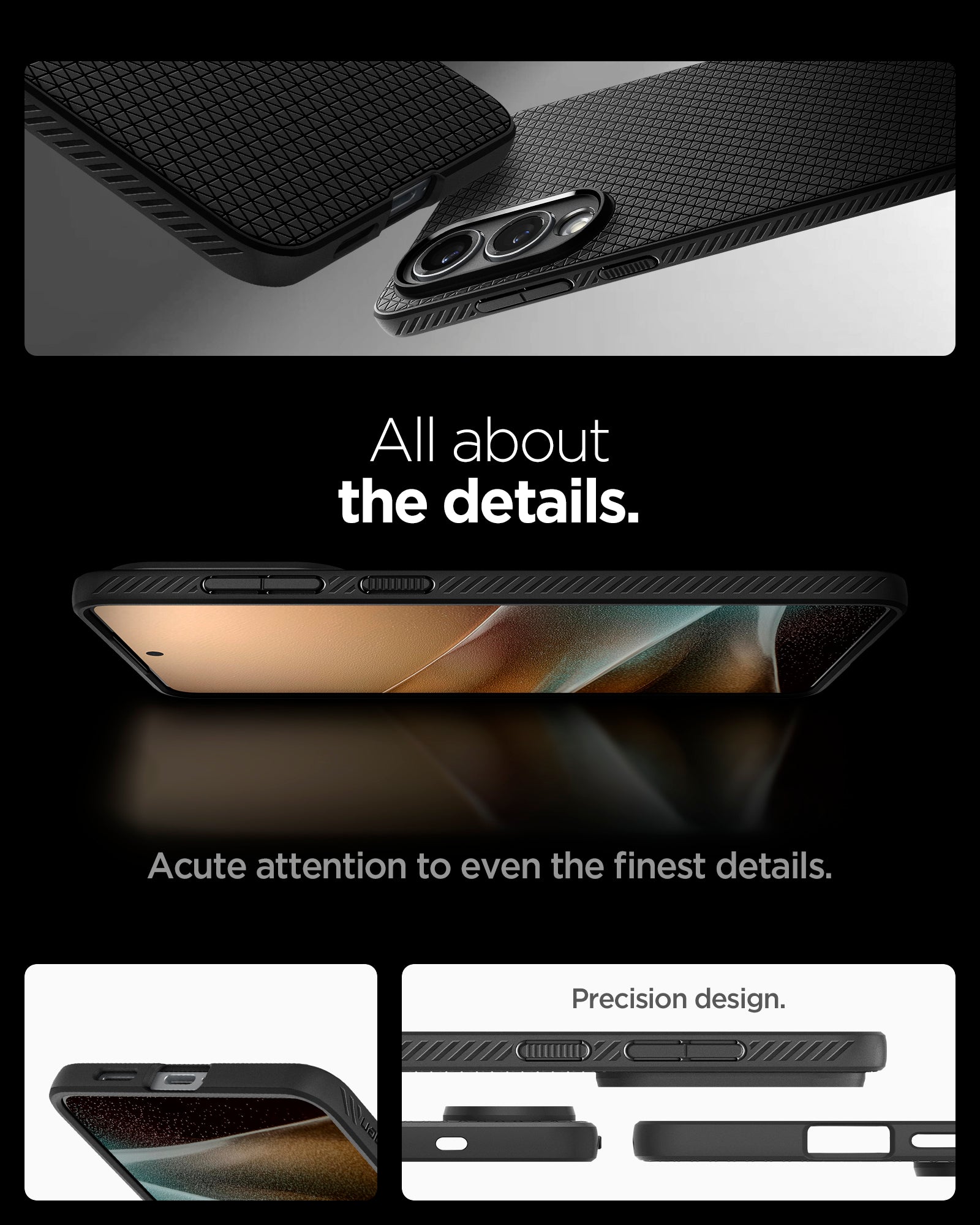 ACS09420 - Galaxy S25 Edge Case Liquid Air in Matte Black showing the acute attention to even the finest details. Precision design