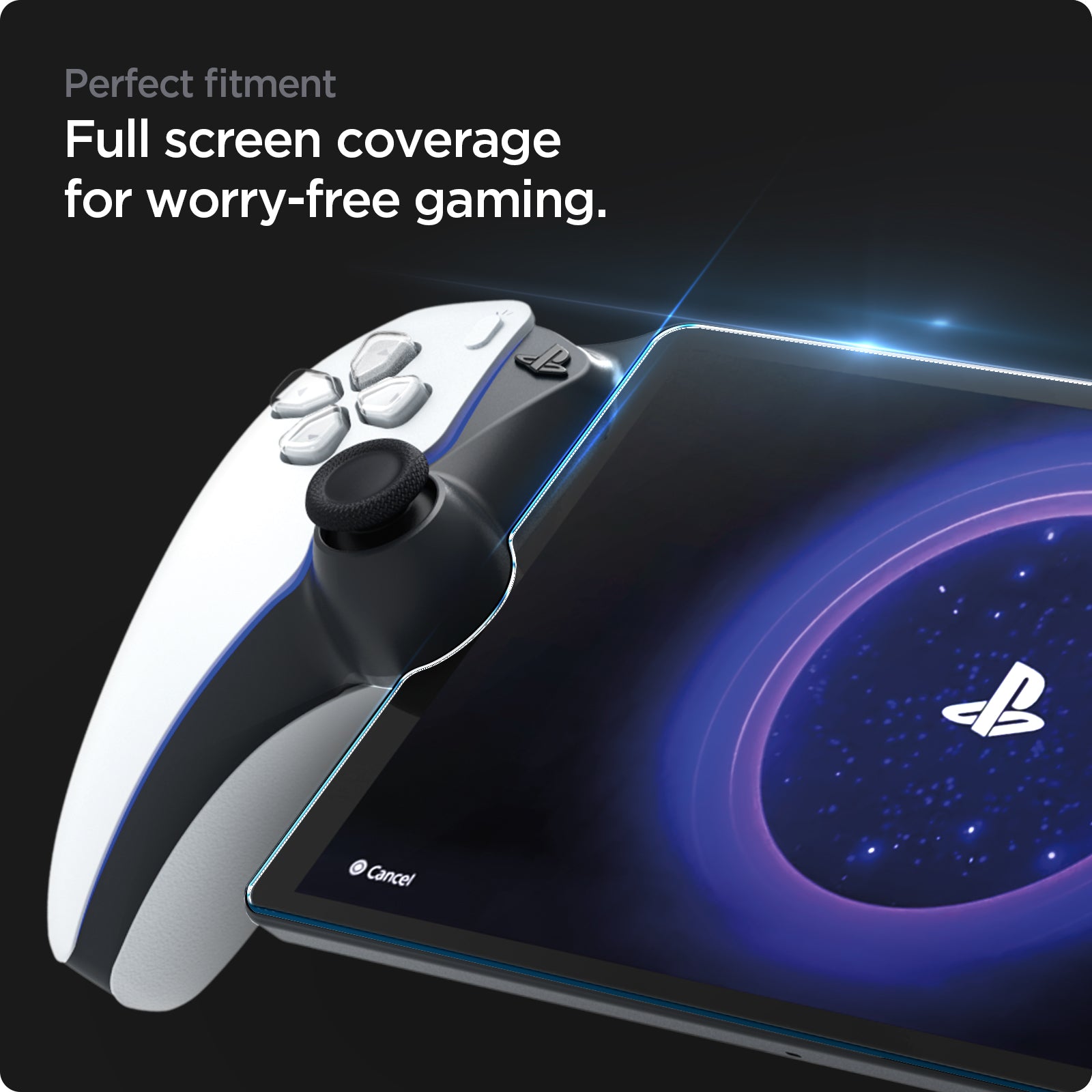 AGL07183 - Playstation Series GLAS.tR EZ Fit showing the perfect fitment. Full screen coverage for worry-free gaming