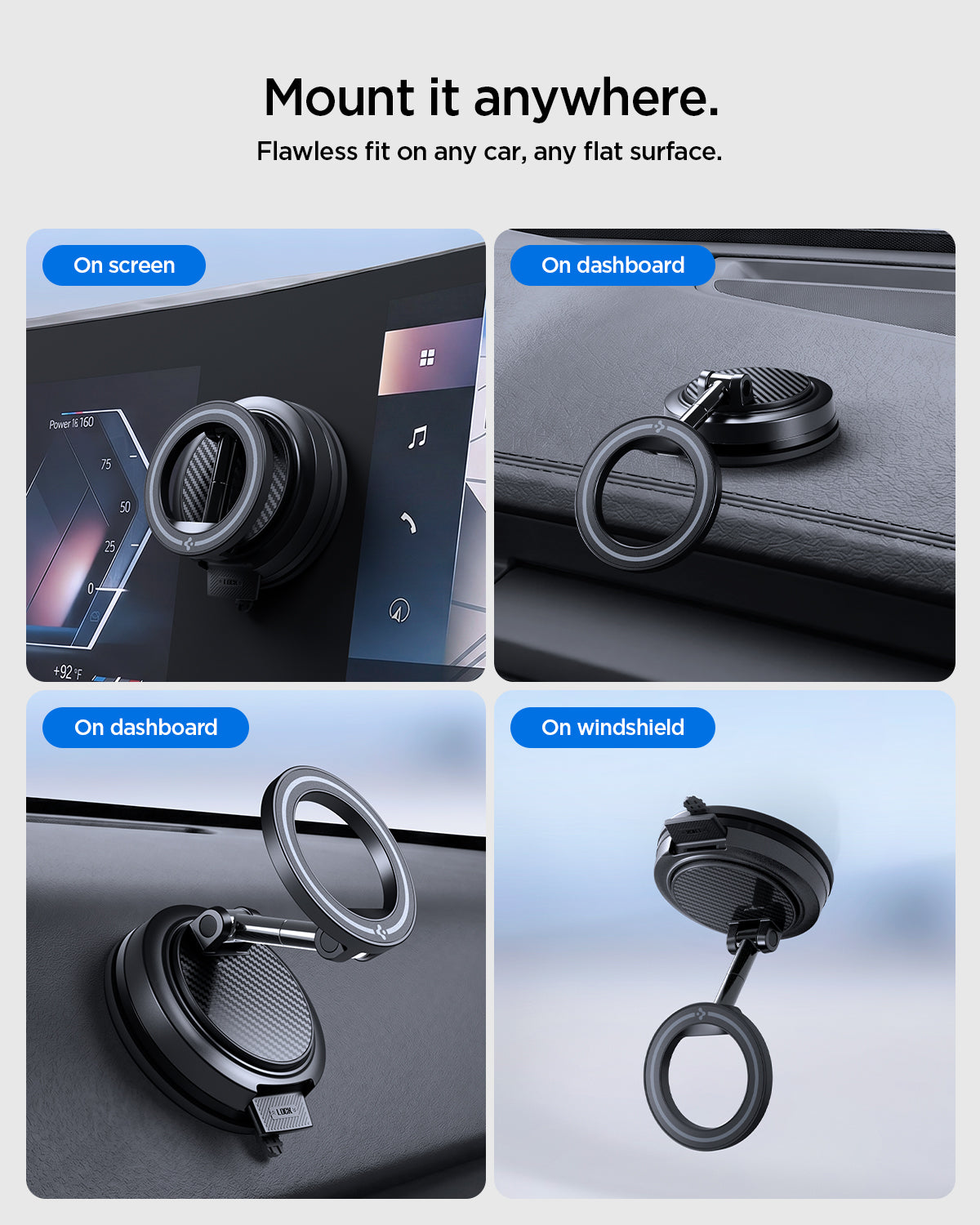 ACP11667 - STIK Dashboard Car Mount | STK100 (Mag Fit) showing the mount attached to a screen, dashboard, and windshield in a car