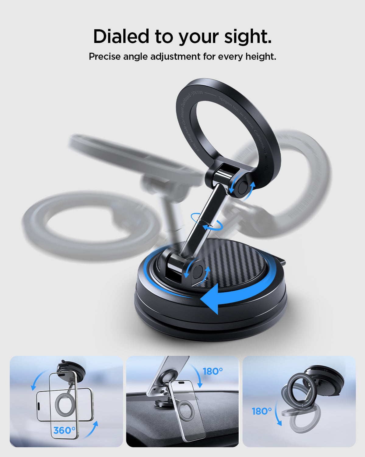 ACP11667 - STIK Dashboard Car Mount | STK100 (Mag Fit) showing the mount's arm and base rotating to adjust the viewing angle