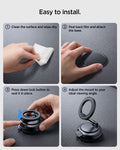 ACP11667 - STIK Dashboard Car Mount | STK100 (Mag Fit) showing a four-step guide for cleaning, attaching, locking, and adjusting the mount
