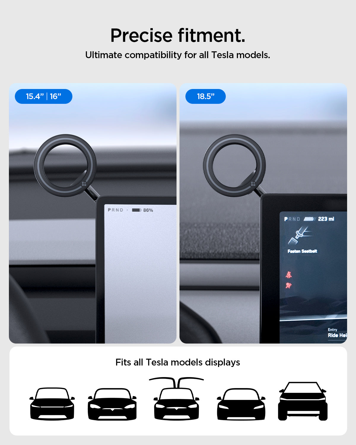 ACP11657 - Spigen MagSafe mount fitting Tesla 15.4-inch, 16-inch, and 18.5-inch displays, compatible with all Tesla models