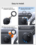 ACP11657 - Four-step installation guide for Spigen MagSafe Tesla screen mount: insert with support paper, set angle, attach to screen, press to lock