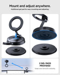 ACP11839 - Spigen STK120 mount base with an additional gel pad shown separately, plus the mount repositioned from one dashboard spot to another