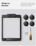 ACP09333 - Starlink Mini Car Mount STL100 showing what's in the box. main body, 4 suction cups, one driver, 5 long screws and 10 short screws