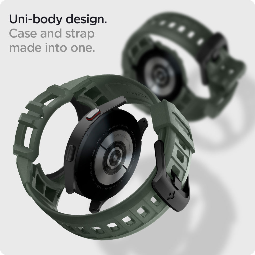 ACS04325 - Galaxy Watch 5/4 (44mm) Case Rugged Armor Pro in military green uni body design. case and strap made into one.