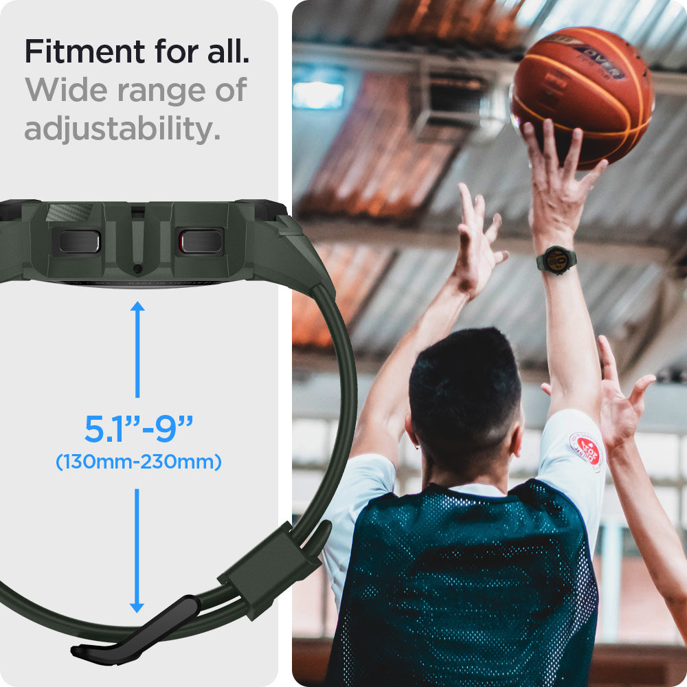 ACS04325 - Galaxy Watch 5/4 (44mm) Case Rugged Armor Pro in military green  fitment for all. wide range of adjustability. 130mm-230mm