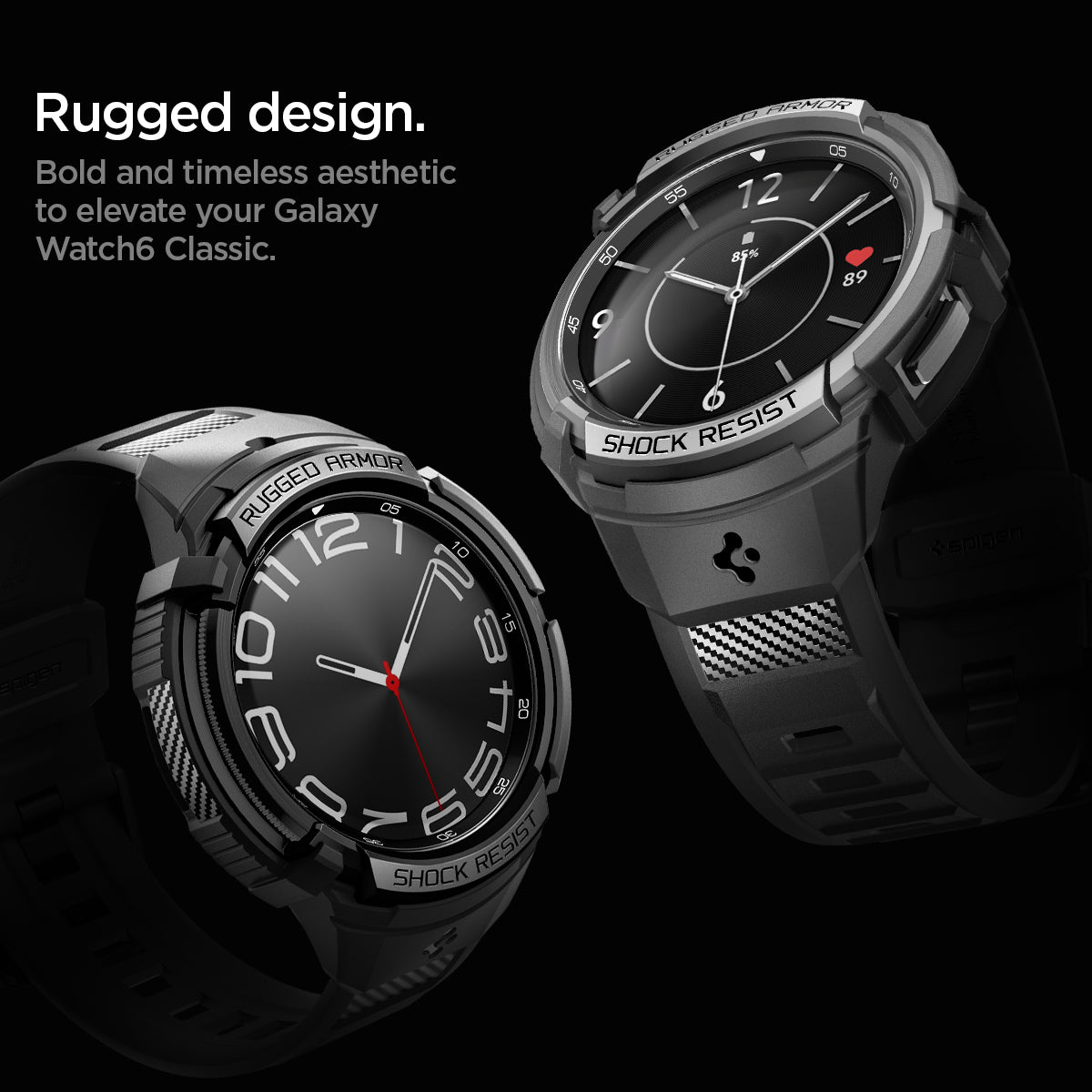 ACS06488 - Galaxy Watch 6 Classic (47mm) Case Rugged Armor Pro in black rugged design. bold and timeless aesthetic to elevate your galaxy watch6 classic
