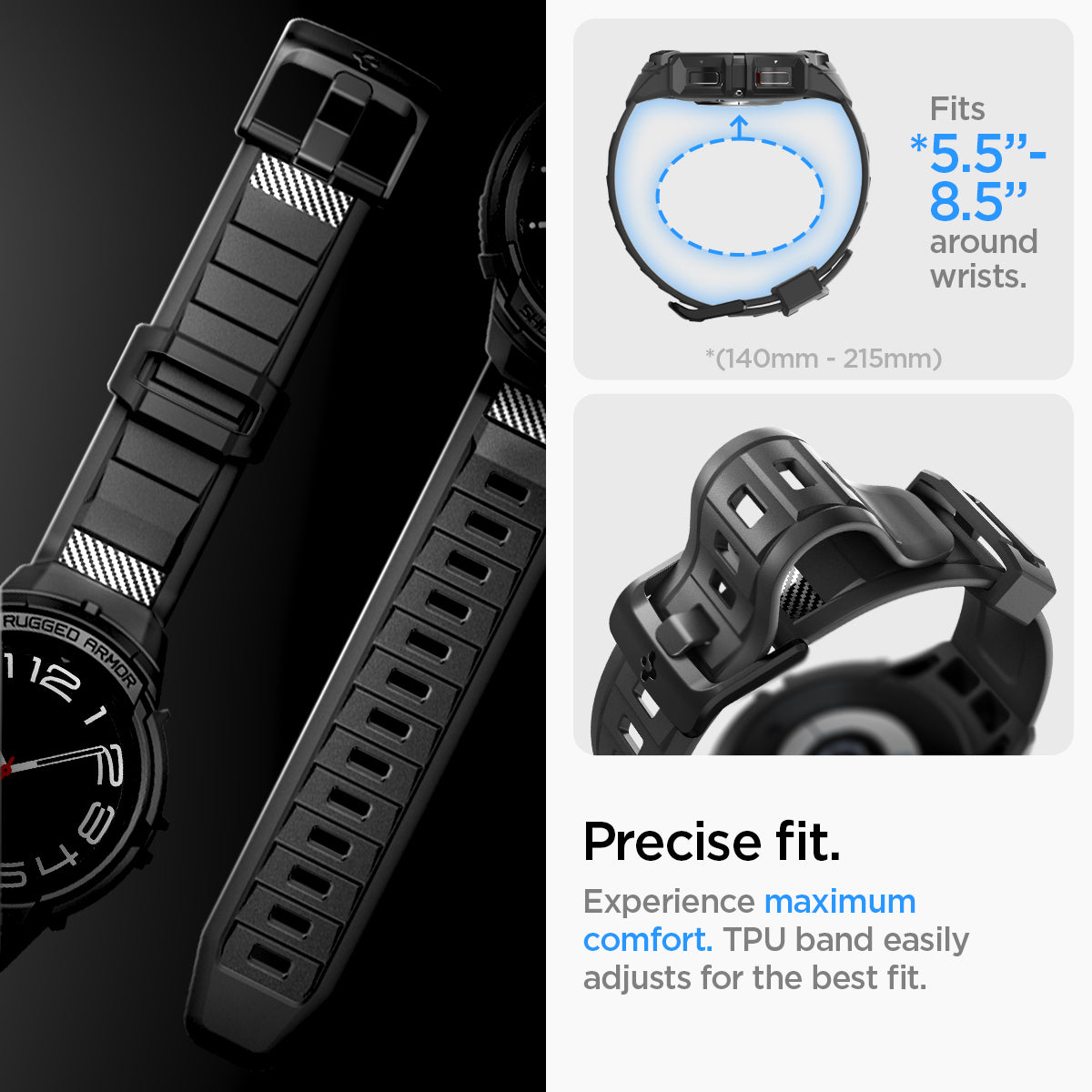 ACS06488 - Galaxy Watch 6 Classic (47mm) Case Rugged Armor Pro in black precise fit. Experience maximum comfort. soft silicone band easily adjusts for the best fit.