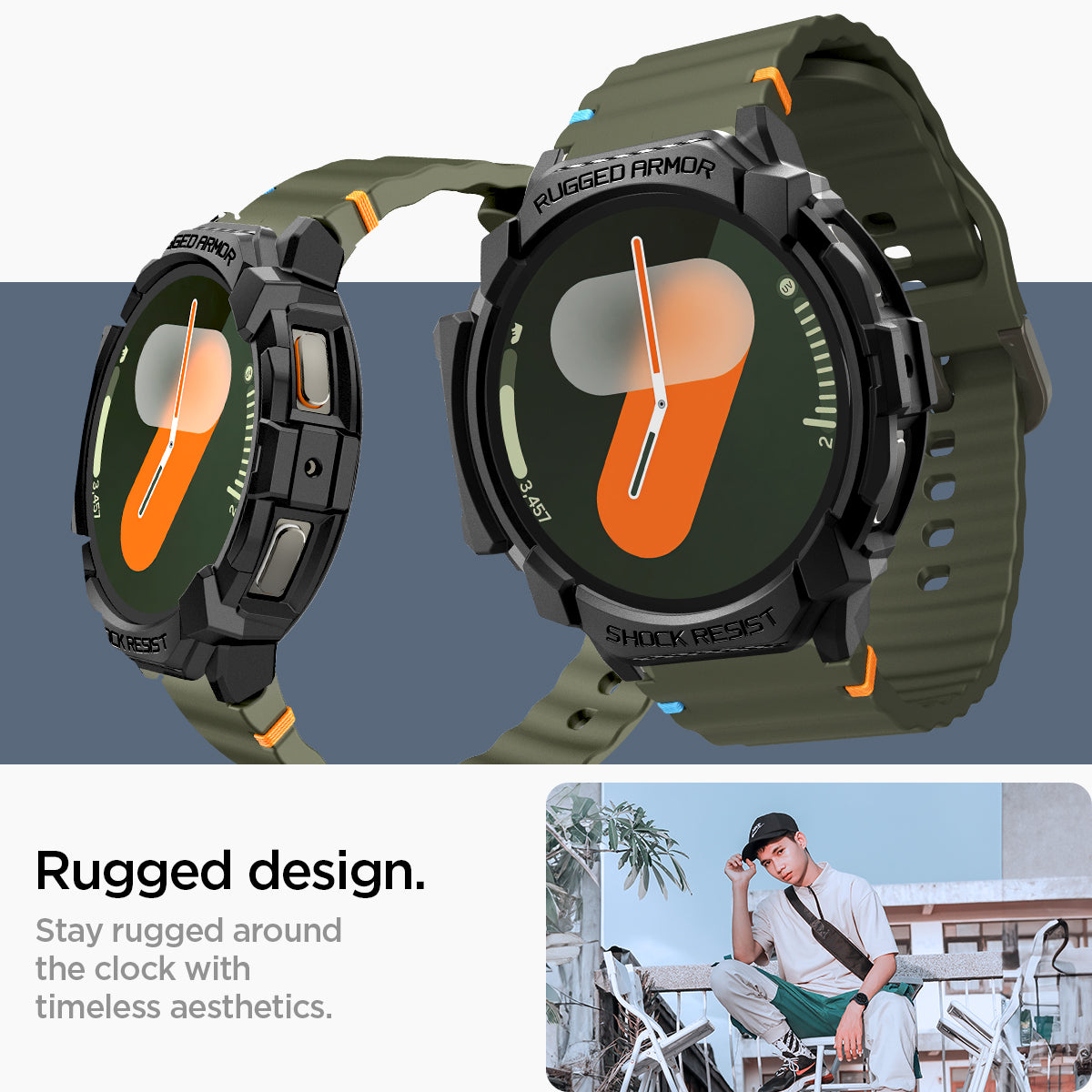 ACS08337 - Galaxy Watch 7 (44mm) Rugged Armor in Matte Black rugged design. stay rugged around the clock with timeless aesthetics.