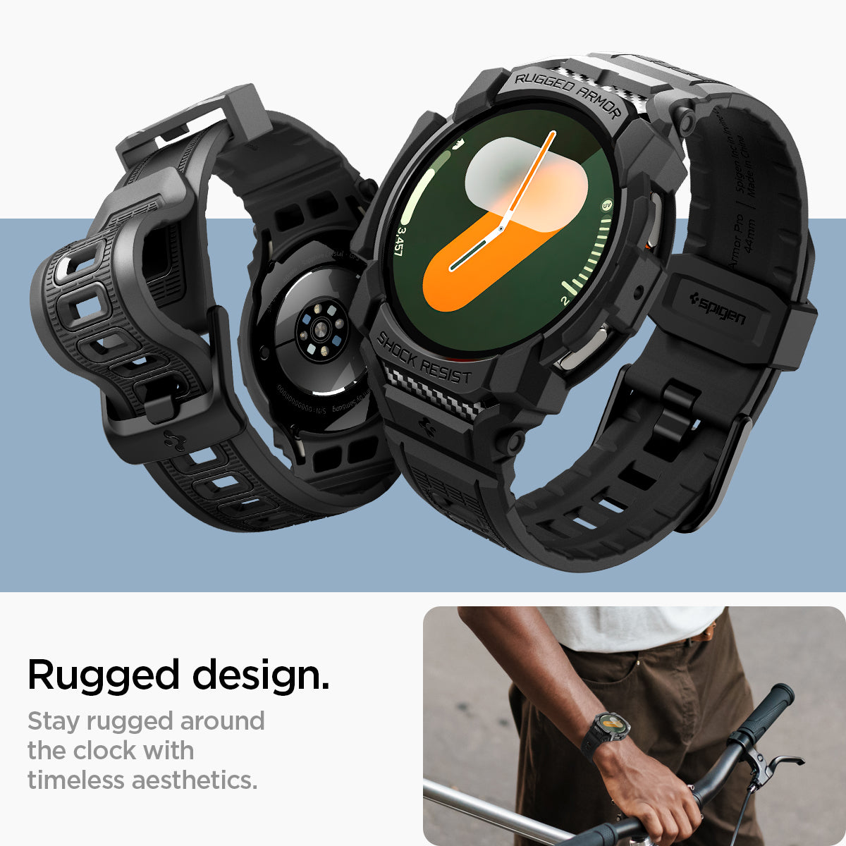ACS08338 - Galaxy Watch 7 (44mm) Rugged Armor Pro in Matte Black rugged design. stay rugged around the clock with timeless aesthetics.