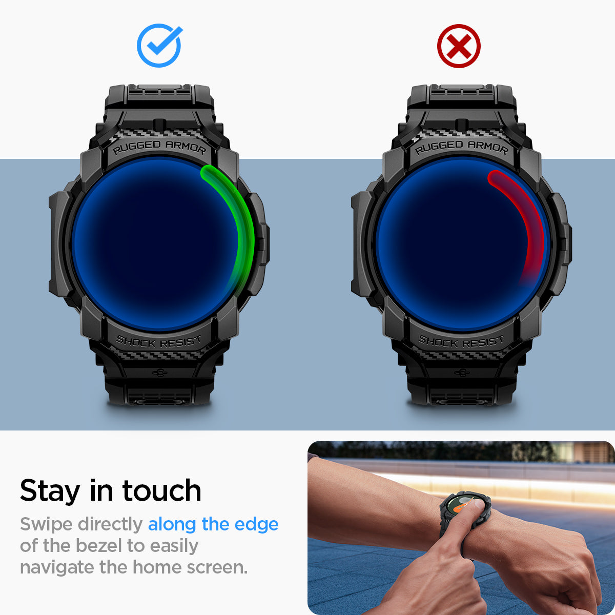 ACS08338 - Galaxy Watch 7 (44mm) Rugged Armor Pro in Matte Black stay in touch. swipe directly along the edge of the bezel to easily navigate the home screen. 