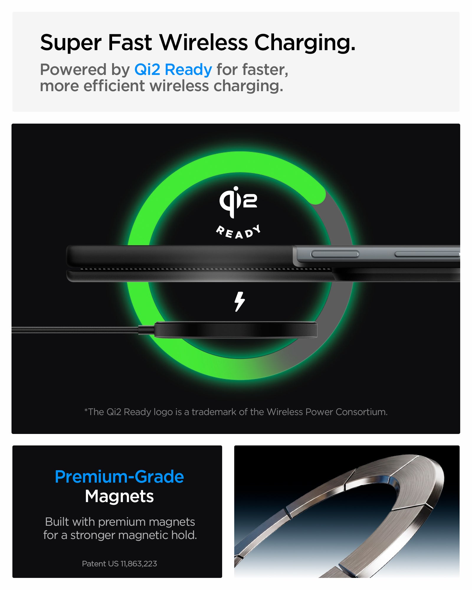 ACS11559 - Galaxy Z Fold 8 Air Fit Pro (Mag Fit) Black showing it is Qi2 Ready for super fast wireless charging