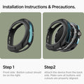 ACS09841 - Galaxy Watch 8 46mm Liquid Air showing two-step installation instructions with front and back alignment guides