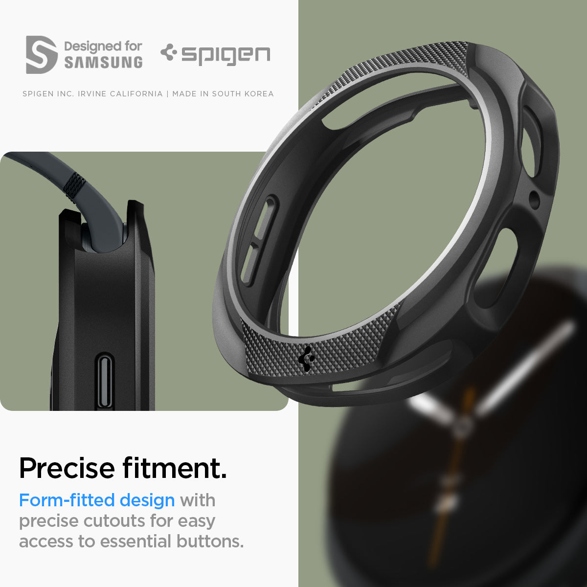 ACS09840 - Galaxy Watch 8 44mm Liquid Air showing precise one-side cutout for rotating bezel access with close-up of bezel detail