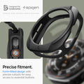 ACS11610 - Watch Ultra (47mm) Liquid Air in Matte Black showing a protective smartwatch case with textured detailing, an open frame, and precise cutouts for the side buttons.