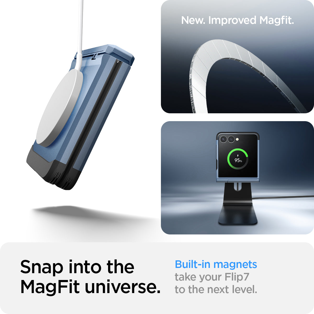 ACS09562 - Galaxy Z Flip 7 Case Tough Armor Pro (MagFit) in sierra blue showing the new and improved magfit. Snap into the MagFit universe. Built-in magnets take your device to the next level.