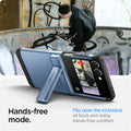 ACS09562 - Galaxy Z Flip 7 Case Tough Armor Pro (MagFit) in sierra blue showing the hands-free mode. Flip open the kickstand, sit back and enjoy hands-free comfort