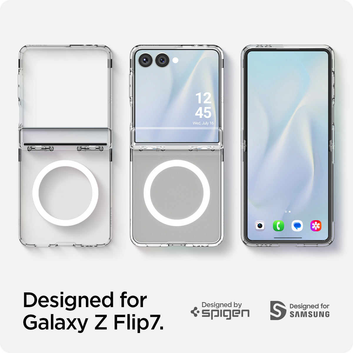 ACS09559 - Galaxy Z Flip 7 Case Ultra Hybrid Pro (MagFit) in clear white showing designed for Galaxy Z Flip 7