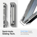 ACS09559 - Galaxy Z Flip 7 Case Ultra Hybrid Pro (MagFit) in clear white showing the semi-auto sliding tech. Smart hinge design for seamless folding and unfolding