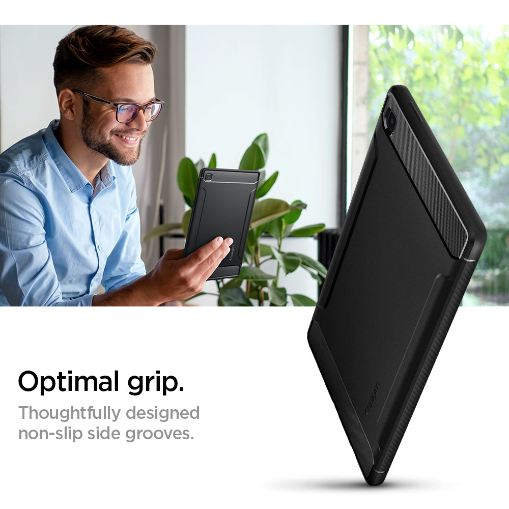 ACS02863 - Galaxy Tab A7 Lite Case Rugged Armor in matte black optimal grip. thoughtfully designed nonslip side grooves.
